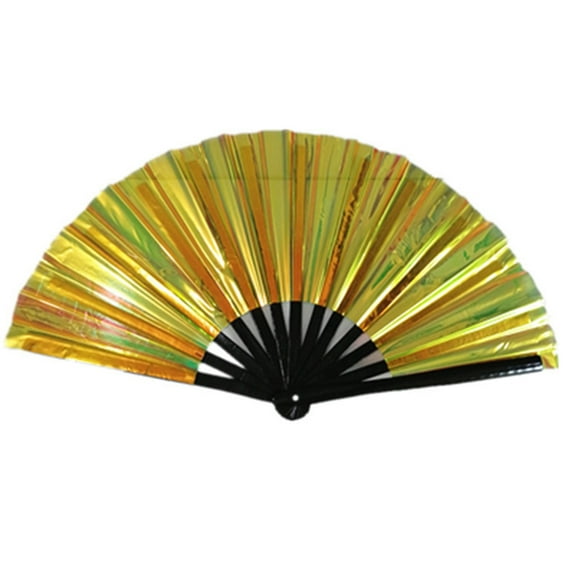 opvise Folding Fan 13 Ribs Burr Free Brilliant Color Transparent 13 Inch Large Shining Rave Hand Fan