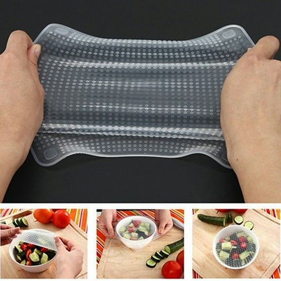 opvise Food Wrappers Reusable Kitchen Tool Silicone Clear Square Food Seal Cover Film for Home S