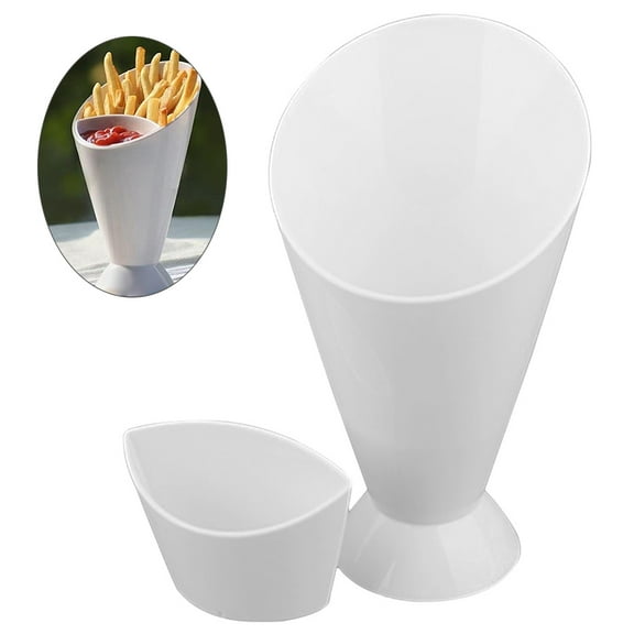 opvise French Fries Shelf Holder Assorted Sauce Chips Snack Cone Dip Cup Tableware White