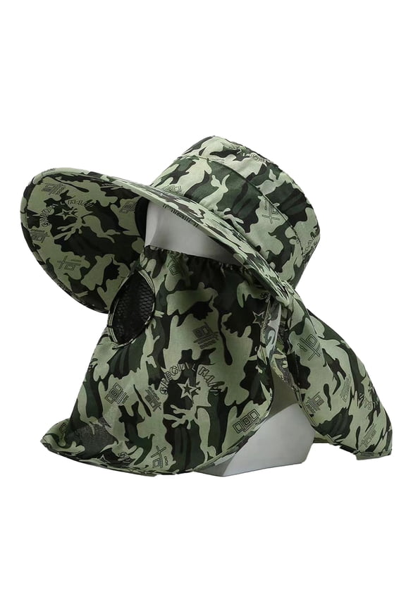 Full Face Sunshade Wide Brim Anti-UV Sunburn-protection Sun Protection Summer Outdoor Hiking Fishing Sun Hat Green