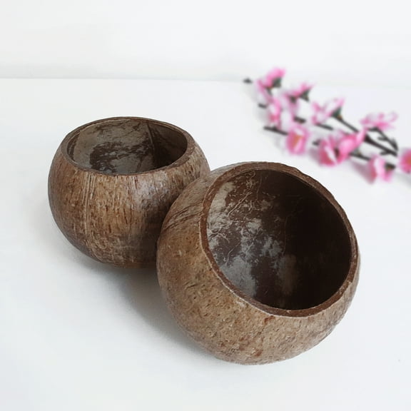 opvise Handmade Storage Bowl Burr Free Multi-purpose Natural Coconut Shell Candle Holder Bowl C