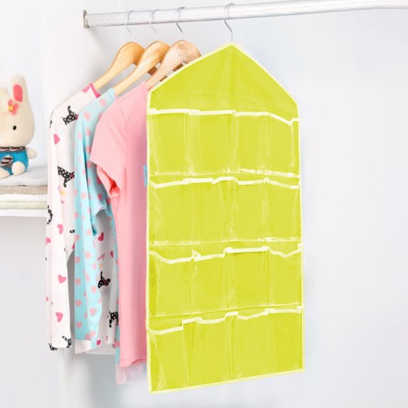 opvise Hanging Storage Bag 16 Pockets Space Saving Polyester Behind Door Underwear Hanging Bag C