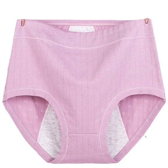 opvise High Waist Solid Color Ribbed Women Briefs Leakproof Physiological Period Panties Pink 4XL