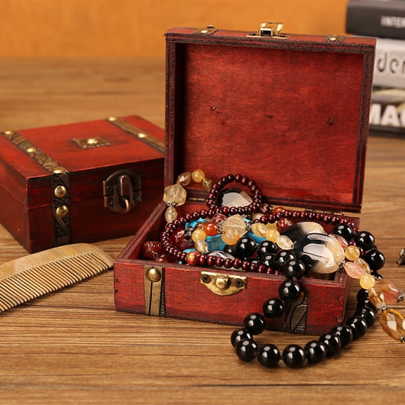 opvise Jewelry Box Decorative Space-saving Wood Ring Gift Dressing Table Trinket Case for Table Wooden Color