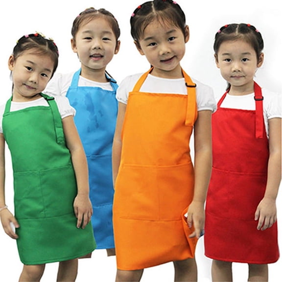 opvise Kid Children Kitchen Cooking Baking Painting Art Keep Clean Pocket Bib Apron Orange