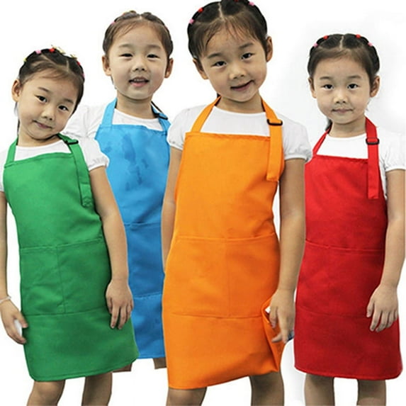 opvise Kid Children Kitchen Cooking Baking Painting Art Keep Clean Pocket Bib Apron Red