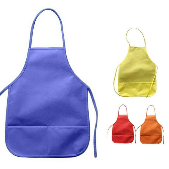 opvise Kids Children Non-woven Fabric Pocket Apron Kitchen Painting DIY Art Class Cover Yellow