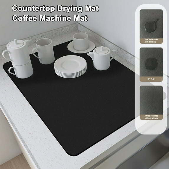 opvise Kitchen Countertop Drying Mat Super Absorbent Anti-slip Foldable Large Rectangle Dish Bowl Plate Dinnerware Placemat Coffer Maker Pad Cup Coaster Light Grey