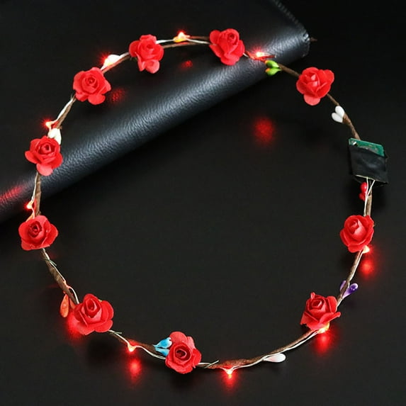 opvise LED Light Garland Girls Women Birthday Party Concert Headband Red