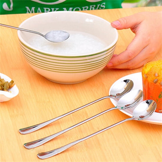 opvise Long Handle Stainless Steel Tea Coffee Spoon Cocktail Ice Cream Soup Spoons Cutlery 2