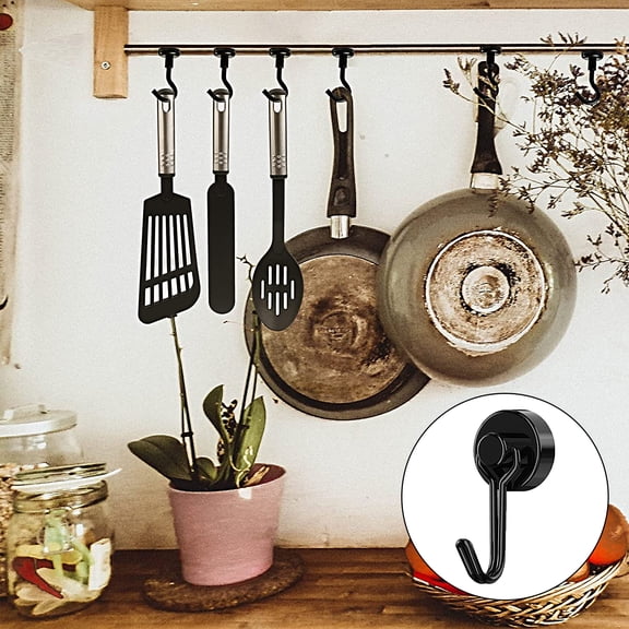 opvise Magnets Hook Rotatable Punch Free Reusable Removable Kitchen 8Kg Pull Refrigerator Magnetic Hanging Hook for Daily Use Black