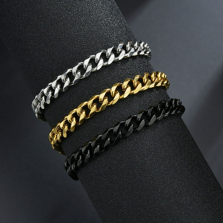 opvise Men Bracelet Chain Plated Stainless Steel Hip Hop Geometric