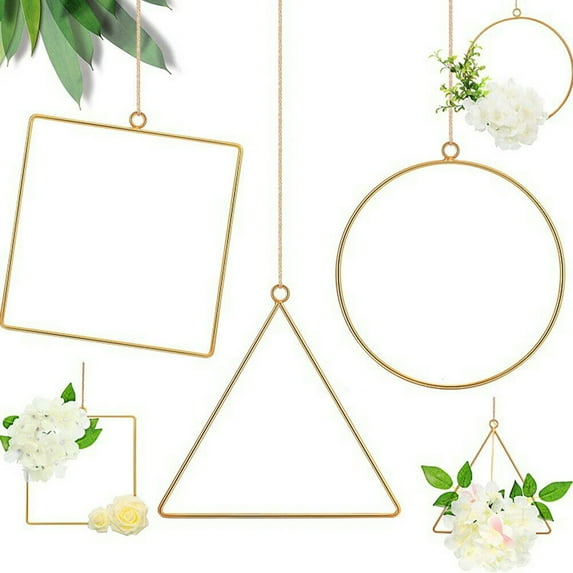 opvise Metal Floral Hoop Frame Flower Ring Wreath Vine Hanging Wedding Party Supplies Triangular