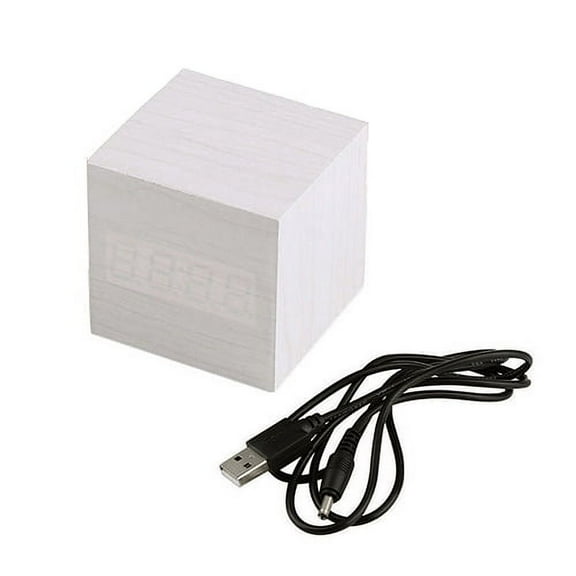 opvise Modern Wooden Cube Digital LED Thermometer Timer Calendar Desk Alarm Clock