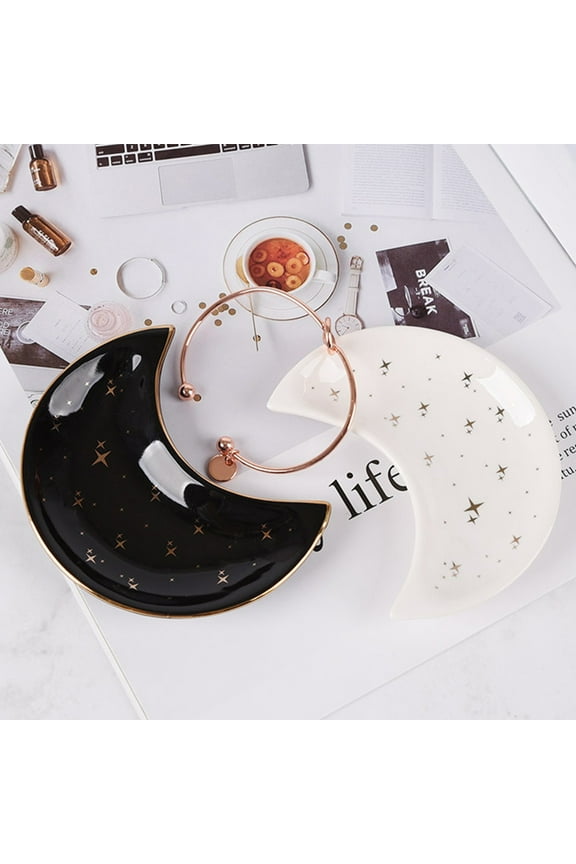 Moon Shape Decorative Jewelry Dish Ceramic Engagement Rings Trinket Dish Wedding Decor Black 1