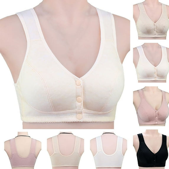 opvise Mother Bra Front-Close Buttons V Neck Padded No Steel Ring Push Up Soft Plus Size Mother Brassiere Inner Wear Clothes Pink M