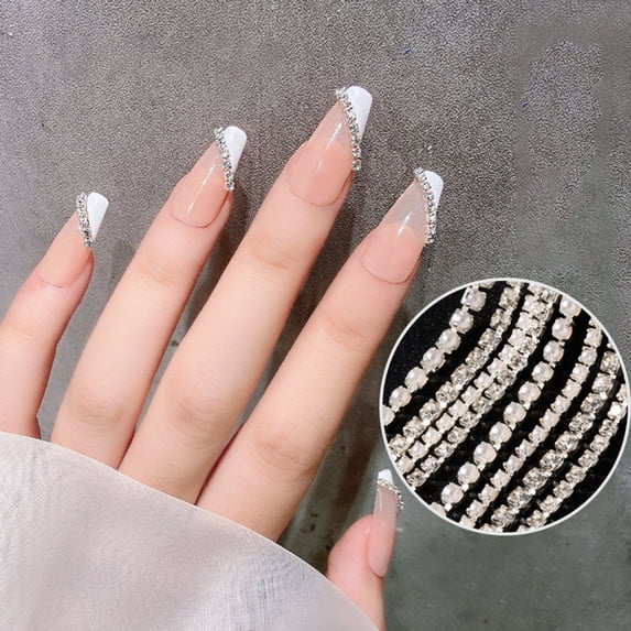 opvise Nail Chain Exquisite DIY Lightweight Three-dimensional Metal Rhinestone Jewelry Nail Chain for Finger