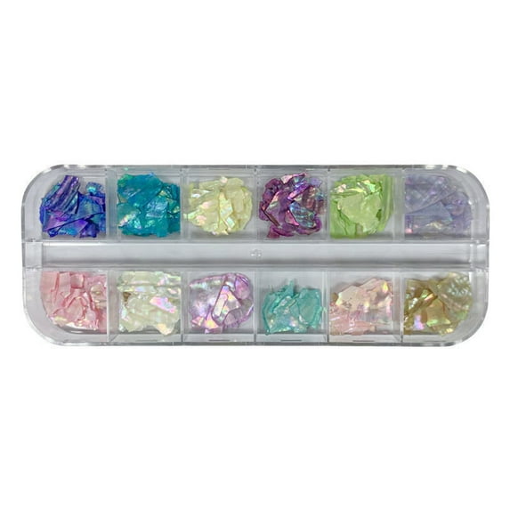 opvise Nail Ornament 12 Grids Irregular Shape Long Lasting Removable Easy Paste DIY Multipurpose 3D Nail Art Shell UV Gel Manicure B