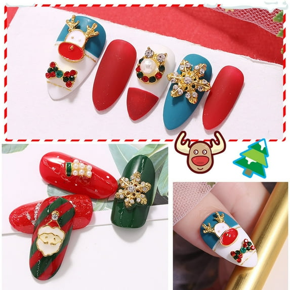 opvise Nail Ornament Vivid Color Shiny Visual Effect Easy to Apply Decorative Alloy Colorful Xmas Style DIY Nail Art Decoration Nail Supplies
