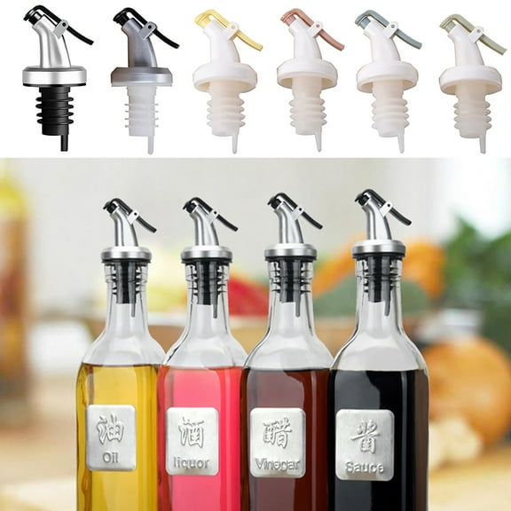 opvise Oil Bottle Pourer Durable Leak proof Top Olive Oil Dispenser for Kitchen Silver Black Stopper