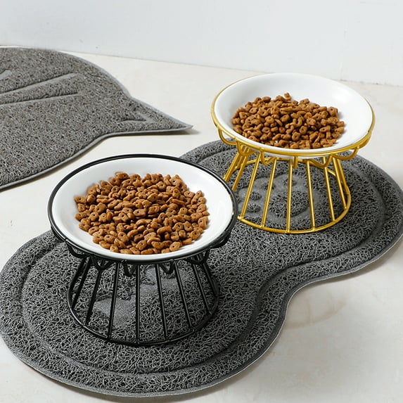 opvise Pet Bowl Ceramic Anti-overturn Raised Iron Stand Protect Cervical Vertebra Cats Dogs Water Food Feeding Dish White 2