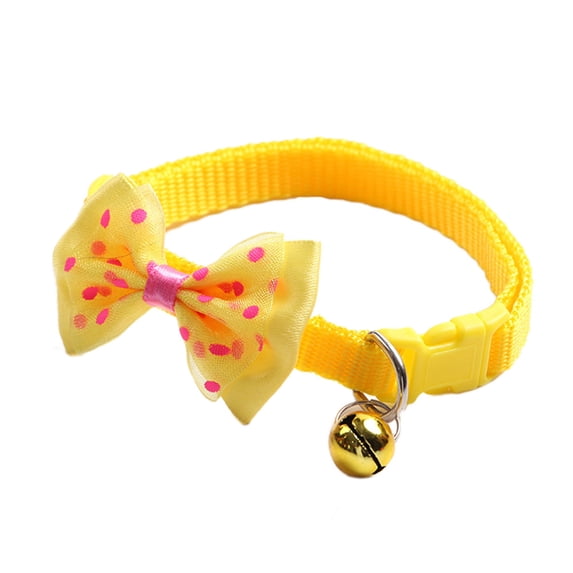 opvise Pet Collar Dot Print Bowknot Adjustable Nylon Dog Puppy Bell Bow Neck Strap Necklace for Pet