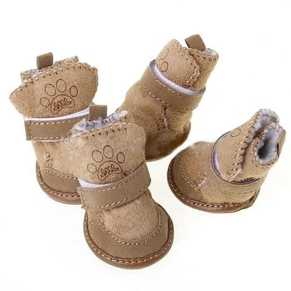 opvise Pet Dog Winter Anti-Skid Comfy Walking Warm Cozy Berber Fleece Shoes Snow Boots Brown