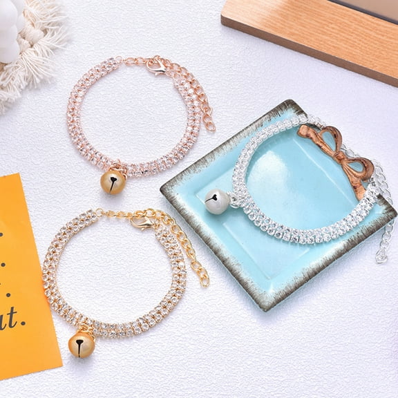 opvise Pet Necklace Elegant Exquisite Shiny Pet Cat Dog Double Row Rhinestones Collar Silver