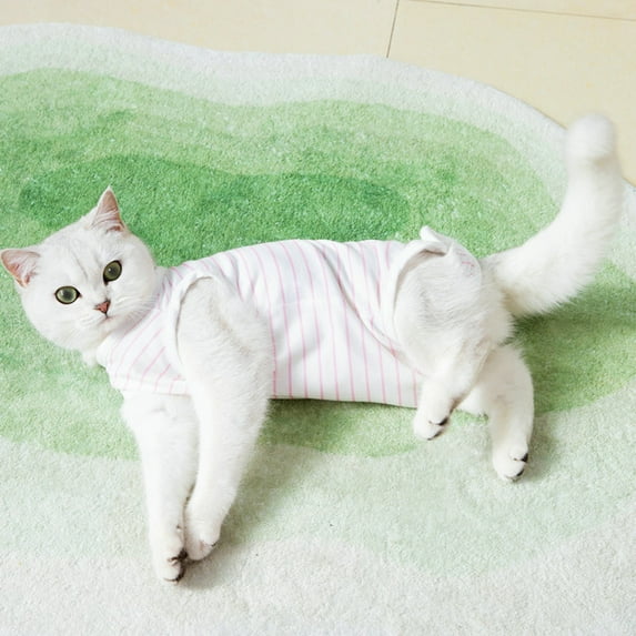 opvise Pet Suit Soft Comfortable Fastener Tape Breathable Anti-scratch Anti-licking Polyester Stripes Print Pet Surgical Clothes Spring Accessories Red