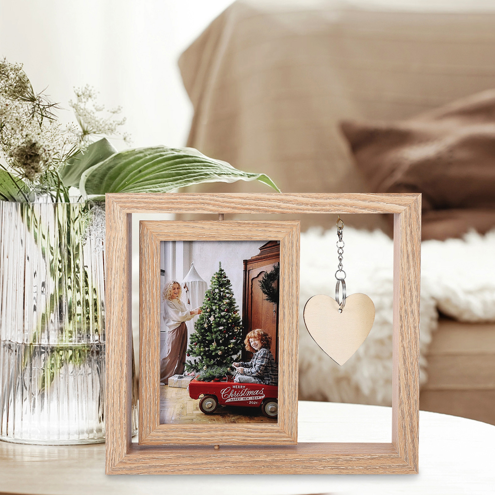 Rotating Floating Frame opvise Photo Frame Double Sided Rotating Floating Wooden Picture Frame ...