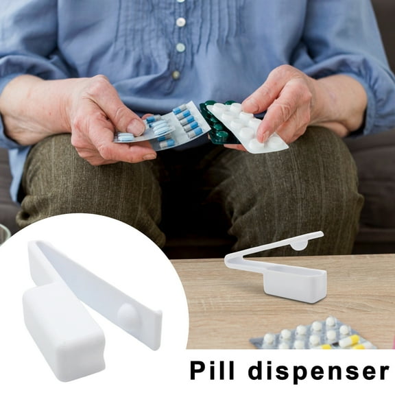 opvise Pill Dispenser Portable Pill Taker with Storage Compartment Convenient Pill Popper Tool for Home Hospital White