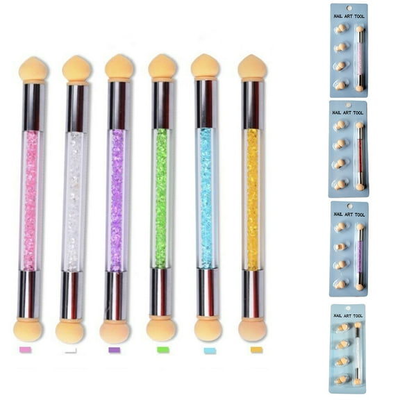 opvise Portable Washable Double Head Sponge Smudge Pen Nail Art Painting Dotting Tool