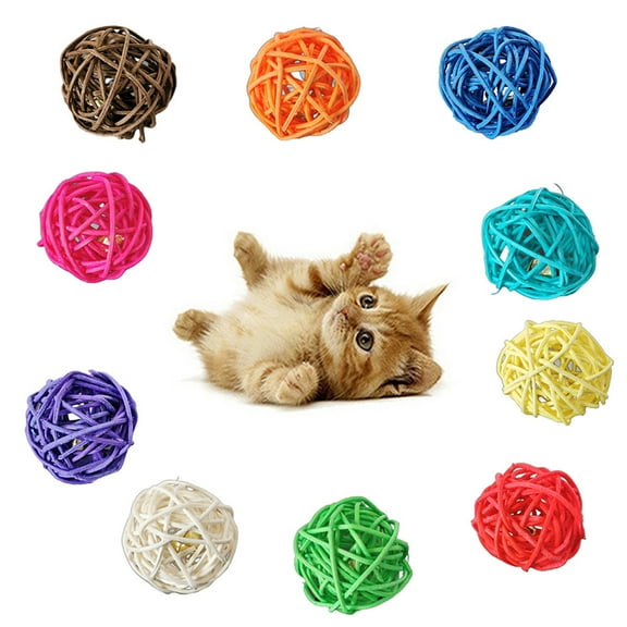 opvise Rattan Ball With Bell Cage Shape Portable Cat Rattan Ball for Home Orange