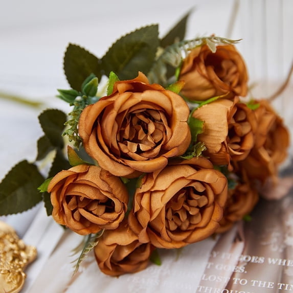 opvise Realistic Simulation Bouquet Vivid Non-fading Fresh-keeping Multi Layers Petal Artificial Peony Home Decor Orange
