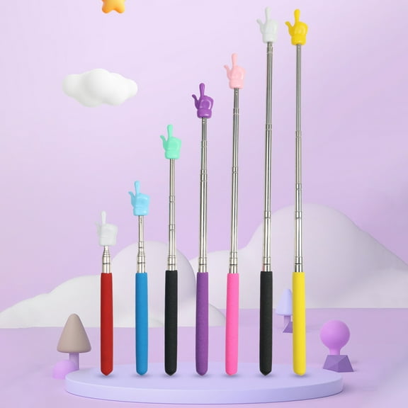 opvise Retractable Teacher Pointer Colored Non-slip Handle Finger Design Stainless Steel Telescopic Rod Guiding Multifunctional Long Teaching Pointer Whiteboard Pointer School Supplies
