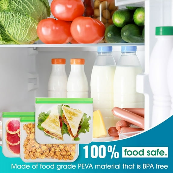 opvise Reusable Transparent Fresh-keeping Bag Double Zipper Sealed Bag Leakproof Sandwich Bag Washable Food Storage Container Green