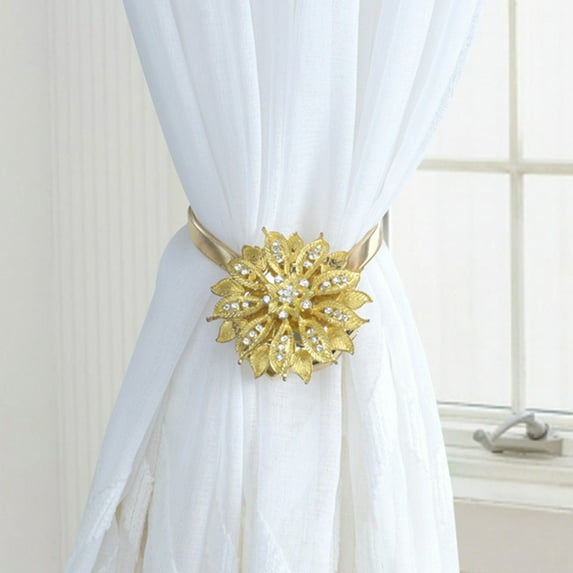 opvise Rhinestone Flower Magnetic Curtain Buckle Tieback Holdback Drape Holder Decor Silver