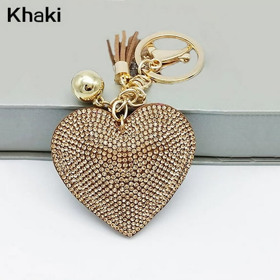 opvise Romantic Dazzling Rhinestone Love Heart Charm Pendant Fringe Keychain Keyring