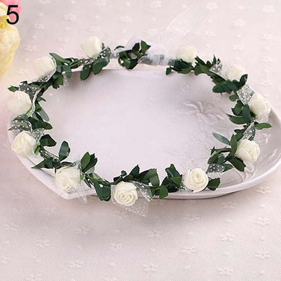 opvise Rose Flower Crown Headband Wreath Party Wedding Bridal Garland Hairband Headwear