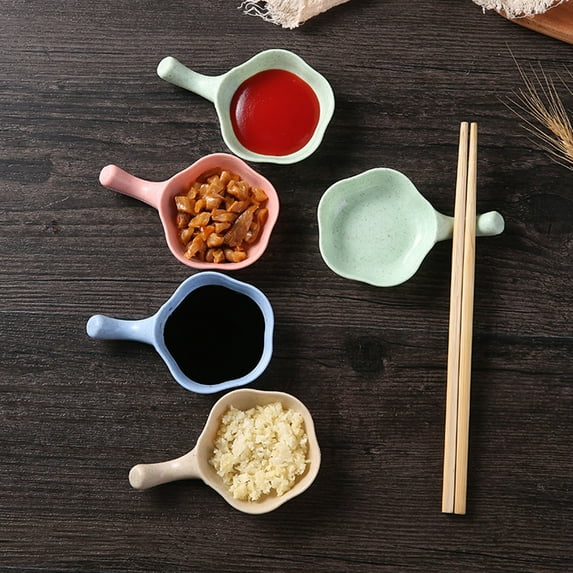 opvise Seasoning Plate Flower Shape with Handle Small Size Plates Serving Saucers Bowl for Sauce Blue