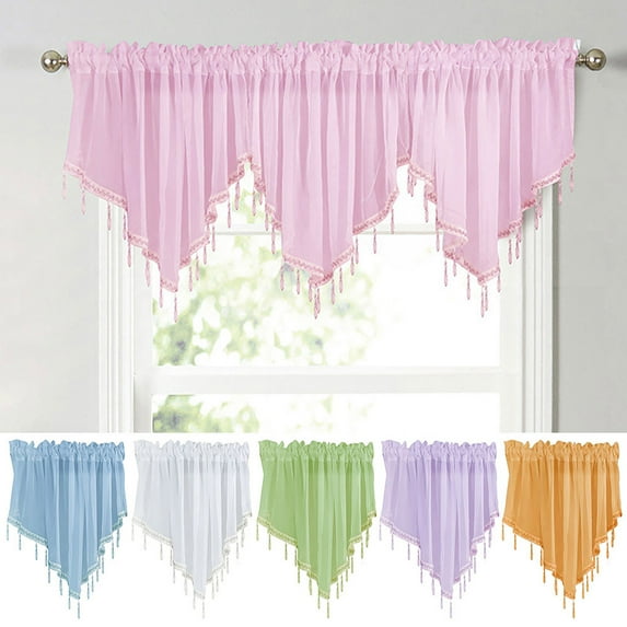 opvise Solid Color Shape Kitchen Short Curtain Window Valance Drape Home Decor Sky Blue