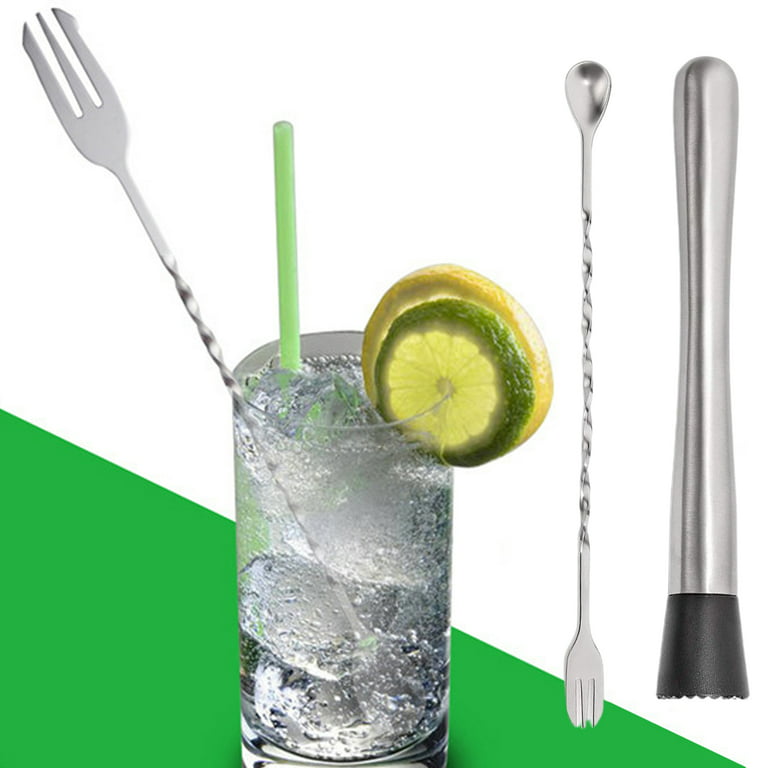 opvise Stainless Steel Cocktail Mixing Spoon And Muddler Sturdy Mix Mojitos  And Fruit Drinks Lemon Swizzle Stick Bar Accessories Silver