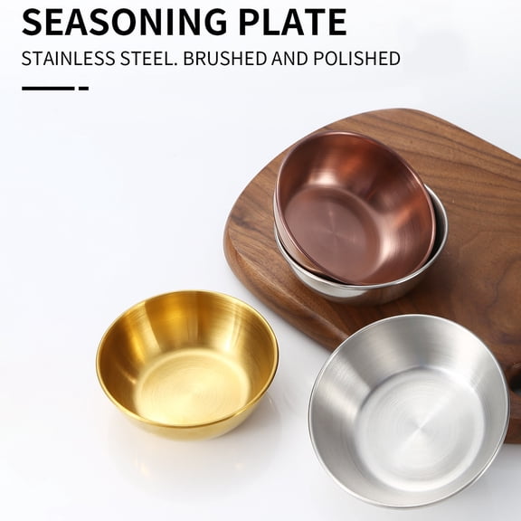 opvise Stainless Steel Sauce Dish Food Grade BPA Free Reusable Stackable Sauce Container Plate Bowl Serving Appetizer Kitchen Supplies Silver