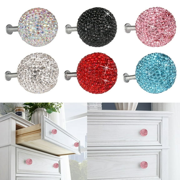 opvise Stylish Rhinestones Ball Home Cupboard Drawer Knob Cabinet Furniture Pull Handle Pink