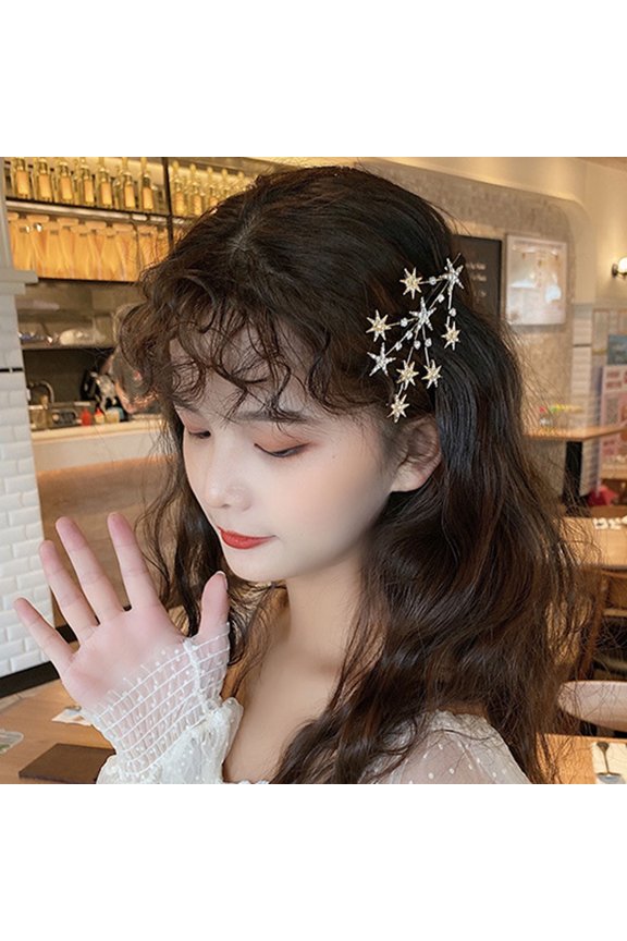 Stylish Women Hair Pin Shiny Rhinestones Fringe Fixation Star Hair Clip Styling Tool Silver