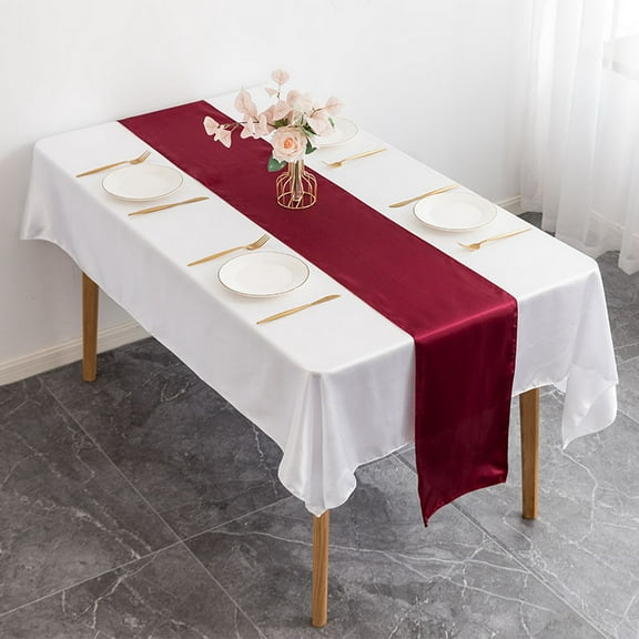 opvise Table Runner Long Rectangle Smooth Fabric Machine Washable Solid Color Party Table Runner Wedding Banquet Supplies Wine Red