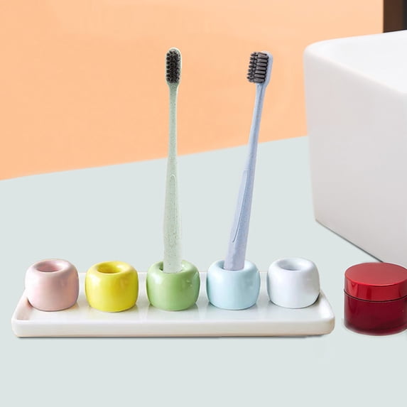 opvise Toothbrush Holder Mini Ceramic Toothbrush Stand Hollow Design Multi-purpose Pen Holder for Home Bathroom White