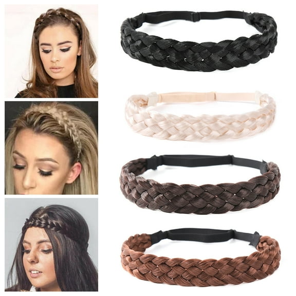 opvise Twist Headband Realistic Hand Knitting Adjustable with Elastic Band Bohemian Ombre Color Plait Headband Hair Accessories Light Brown
