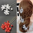 thumbnail image 1 of opvise U-Shape Bride Jewelry Flower Faux Pearl Wedding Hair Pin Clip Red, 1 of 8