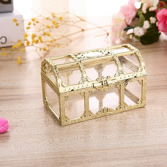opvise Vintage Transparent Storage Box Candy Trinket Jewelry Holder Organizer Container Antique Brass